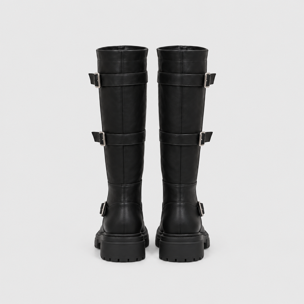 Lil Cacti Celine Triple-Buckle Tall Boots in Black product detail view 9