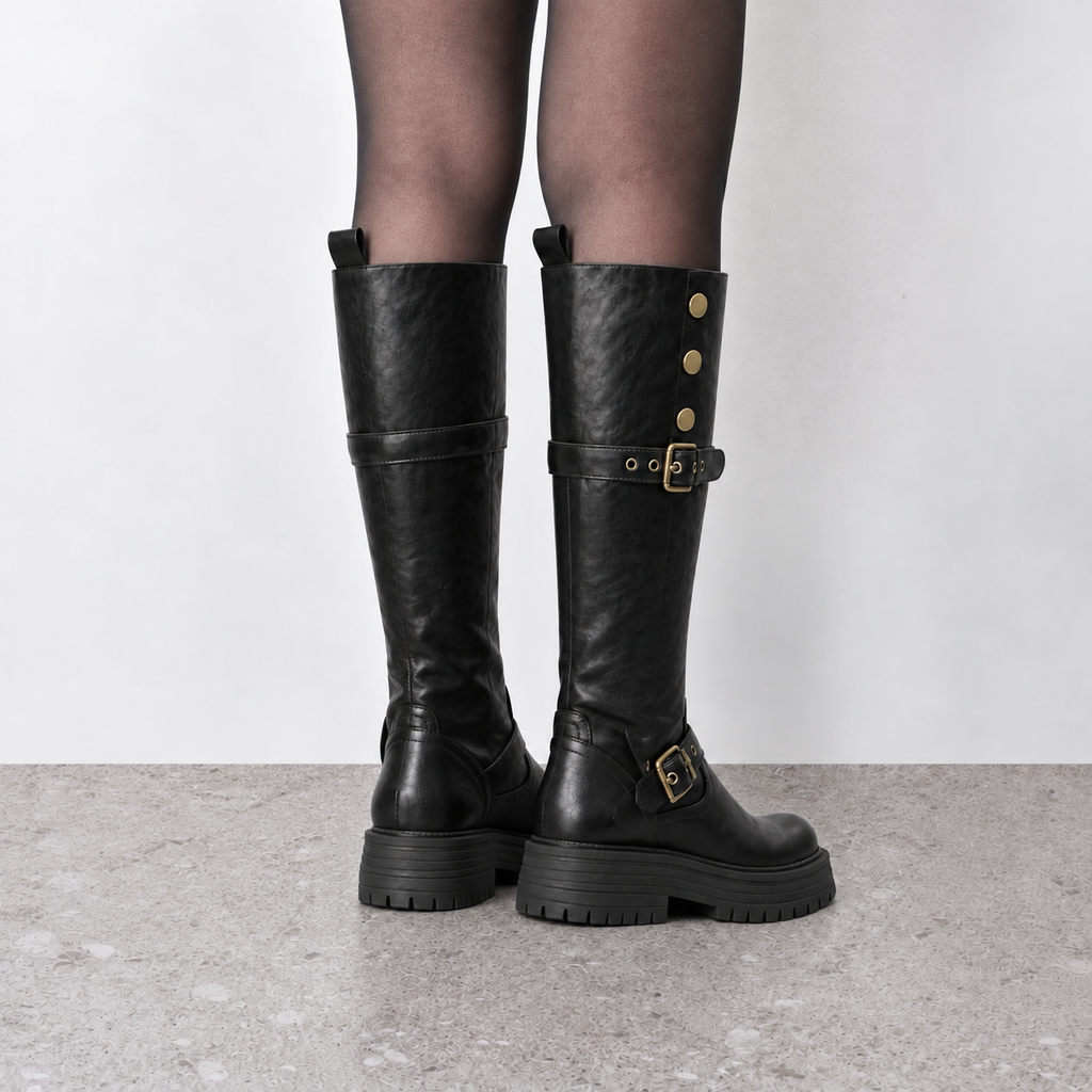 Lil Cacti Celine Triple-Buckle Tall Boots in Black product detail view 8