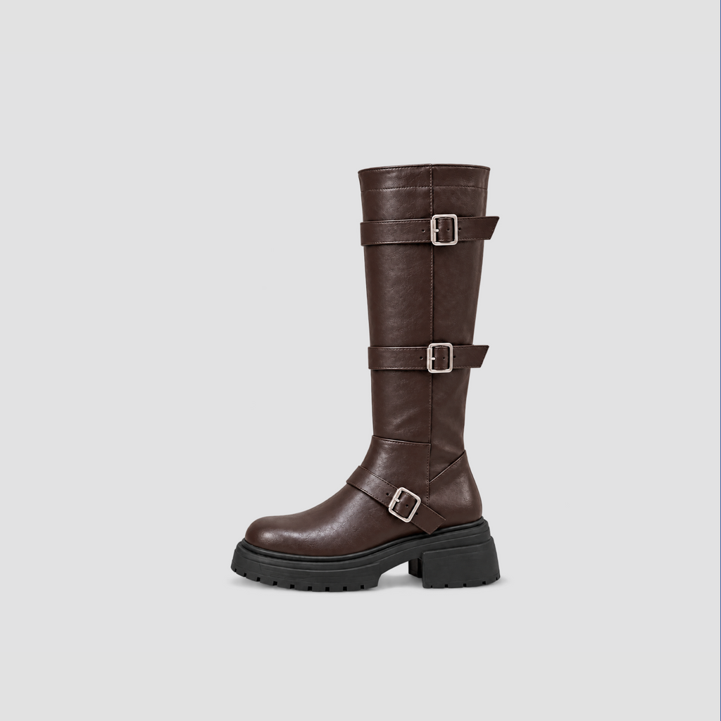 Lil Cacti Celine Triple-Buckle Tall Boots in Brown product hero view 11