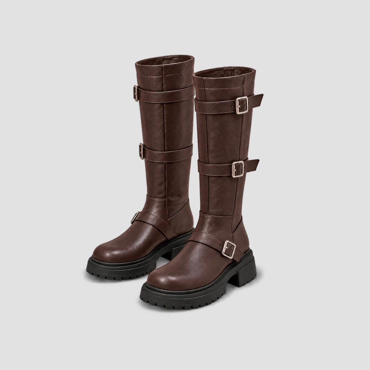 Lil Cacti Celine Triple-Buckle Tall Boots in Brown product detail view 16