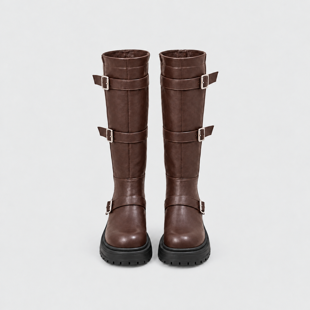 Lil Cacti Celine Triple-Buckle Tall Boots in Brown product detail view 17