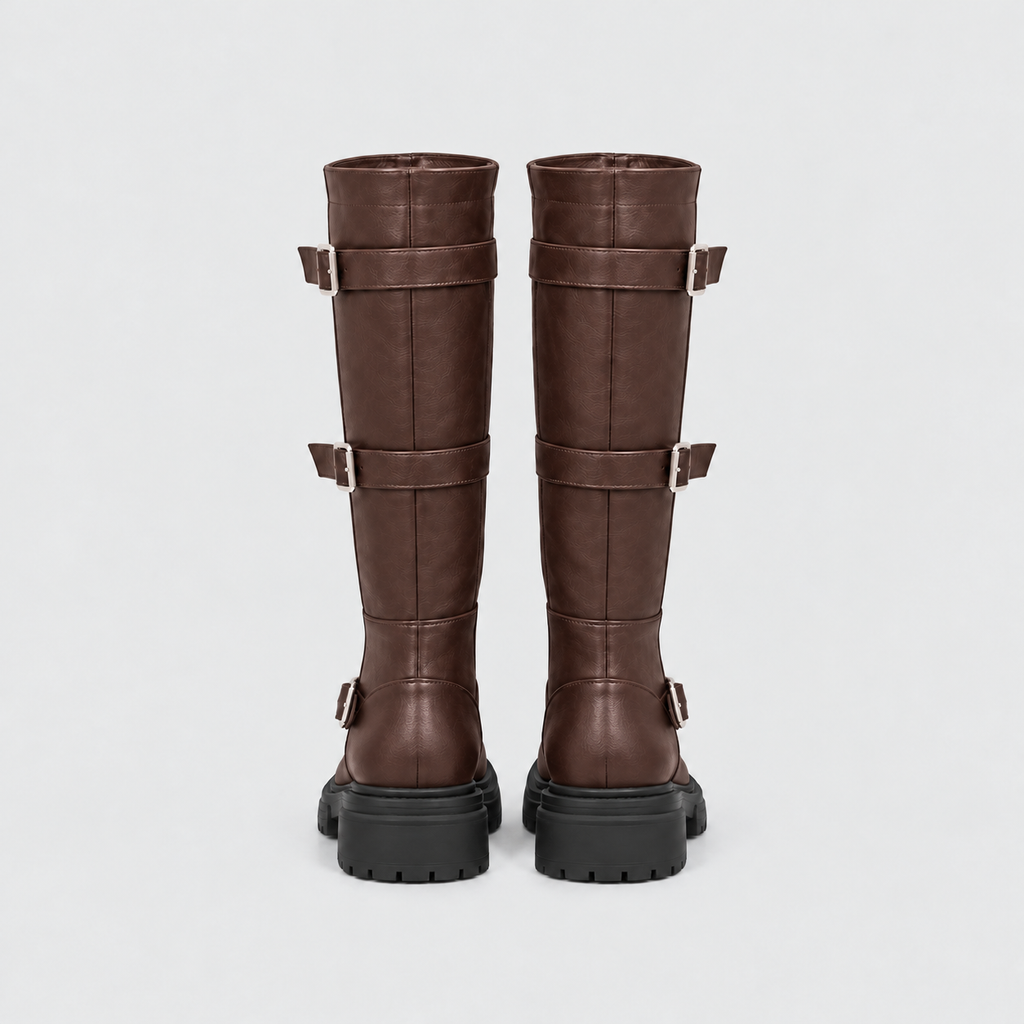 Lil Cacti Celine Triple-Buckle Tall Boots in Brown product detail view 18