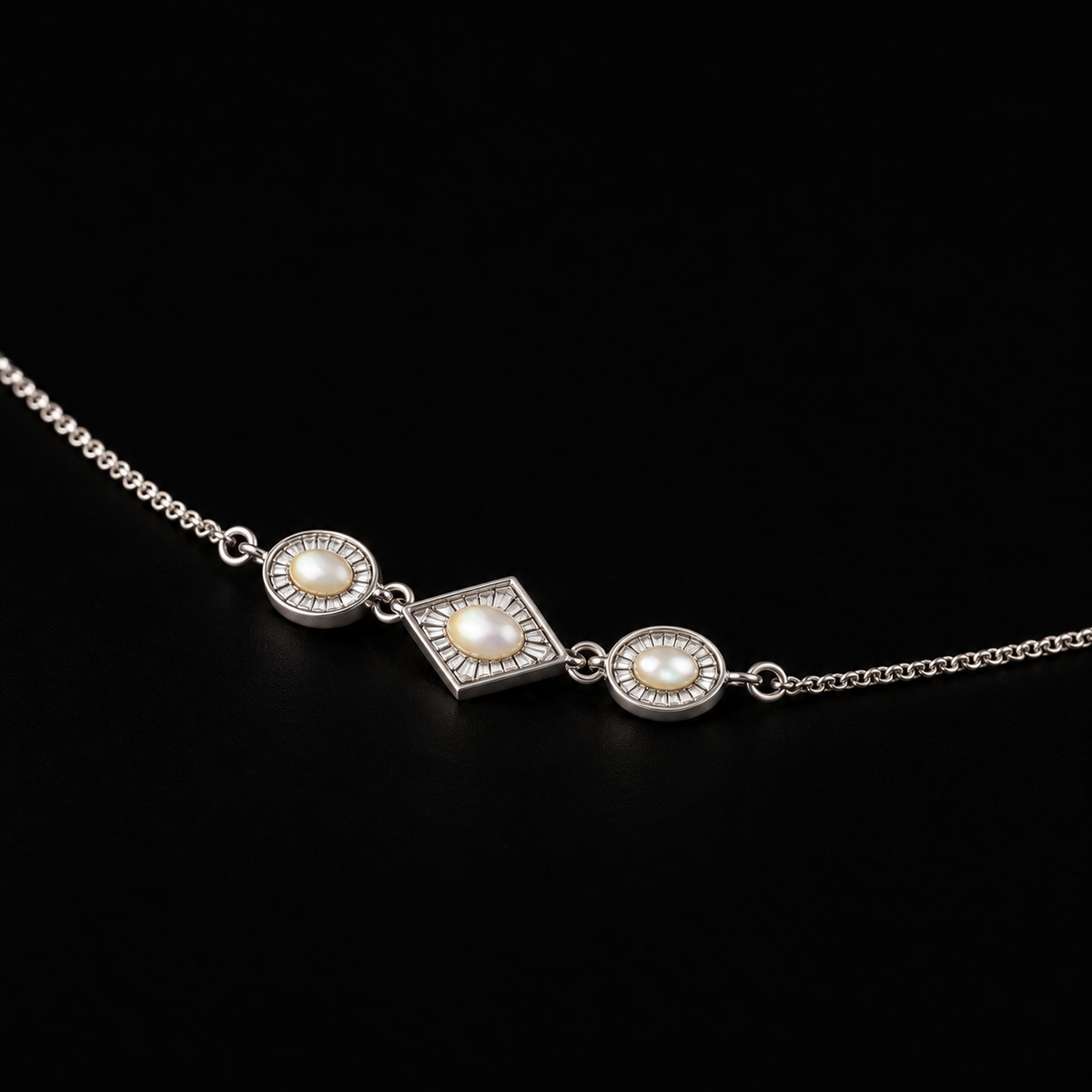 Back view of the Triad Art Deco Station Necklace showing the fitting