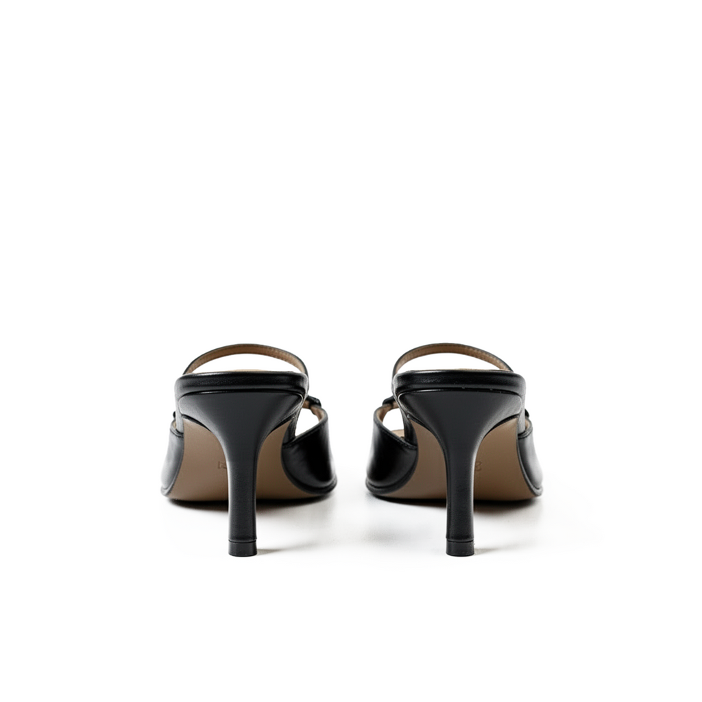 Velour sandal heels back view — slingback detail
