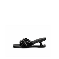Lil Cacti Vera black leather slingback sandals with adjustable buckle and modern square toe design