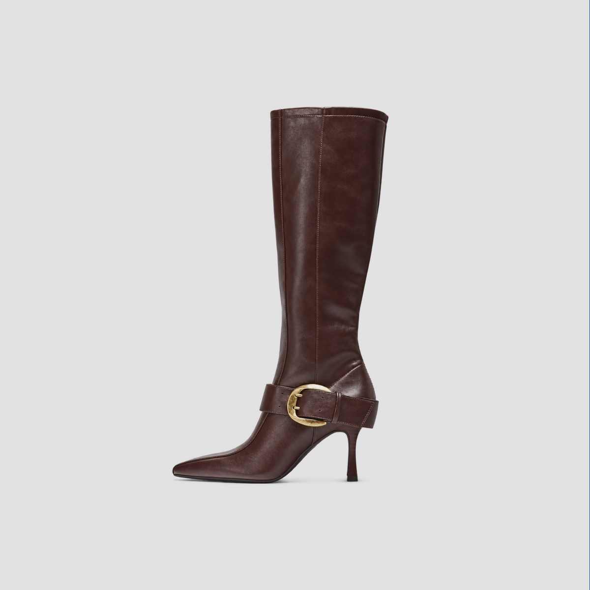 Lil Cacti Vesper Buckle Tall Boots in dark brown, shown alone in side profile