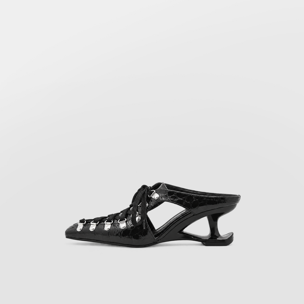 Vex Lace-Up Heel Mules by Lil Cacti — vegan mule, front view