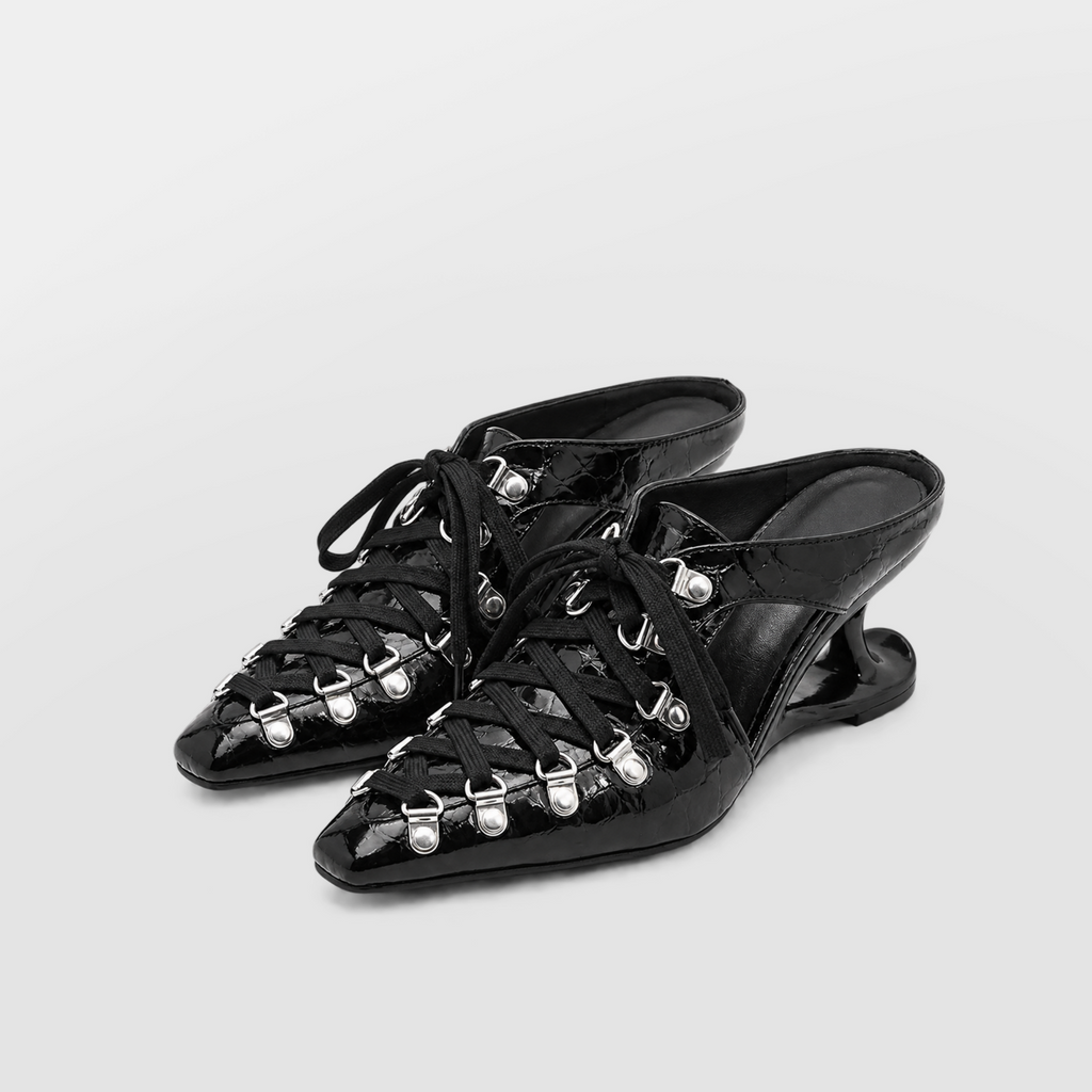 Vex Lace-Up Heel Mules by Lil Cacti — vegan mule, side profile