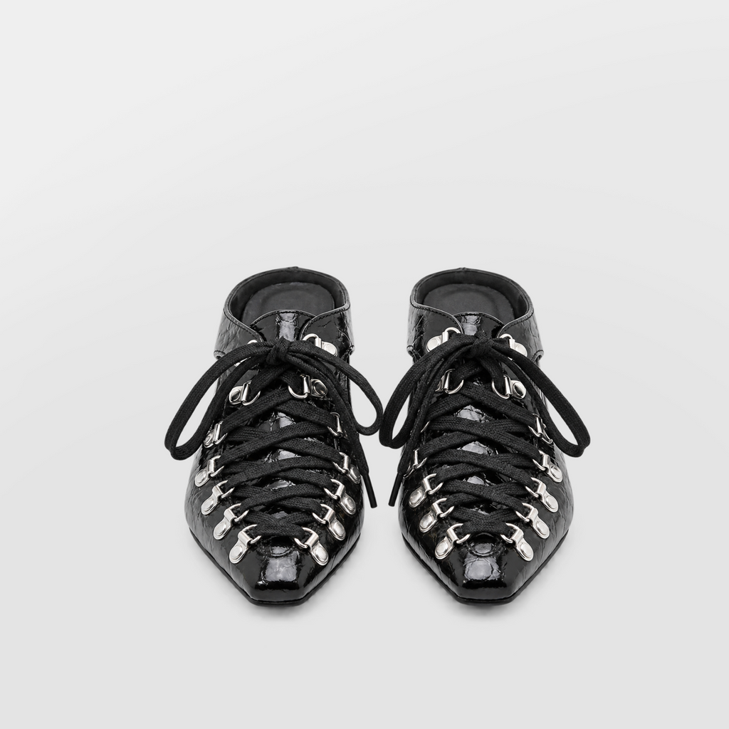 Vex Lace-Up Heel Mules by Lil Cacti — vegan mule, rear view showing the heel