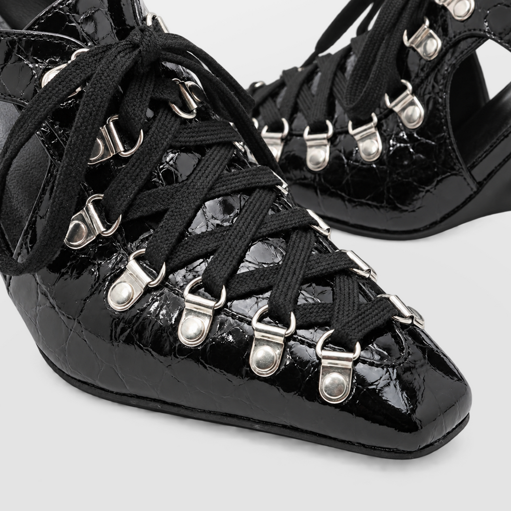 Vex Lace-Up Heel Mules by Lil Cacti — vegan mule, top-down view