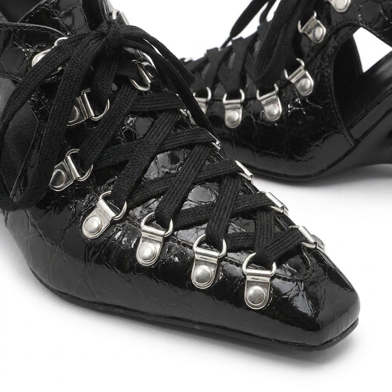 Vex heeled mules styled — avant-garde dark aesthetic