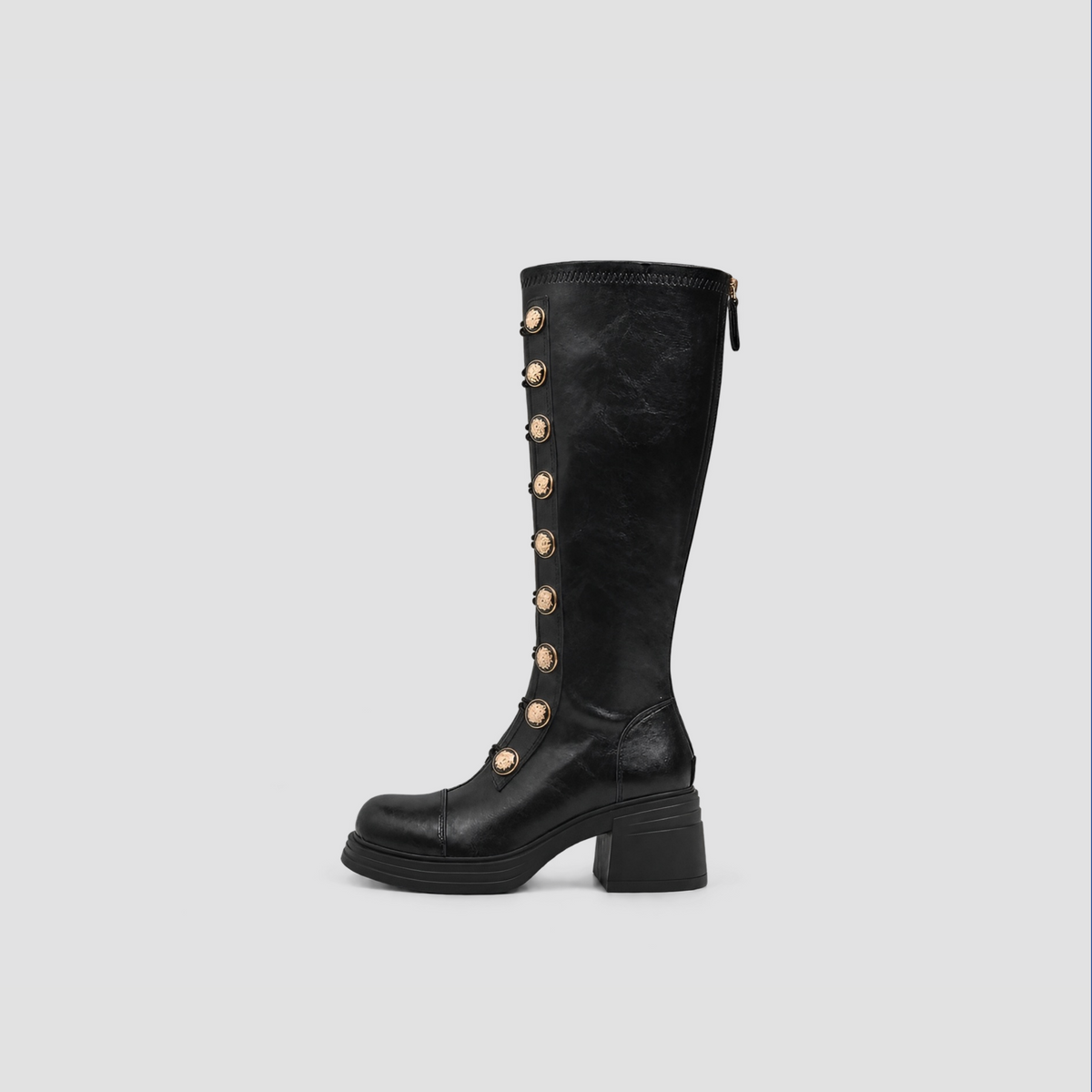 Lil Cacti Vintage Heeled Knee-High Boots in black, product detail view
