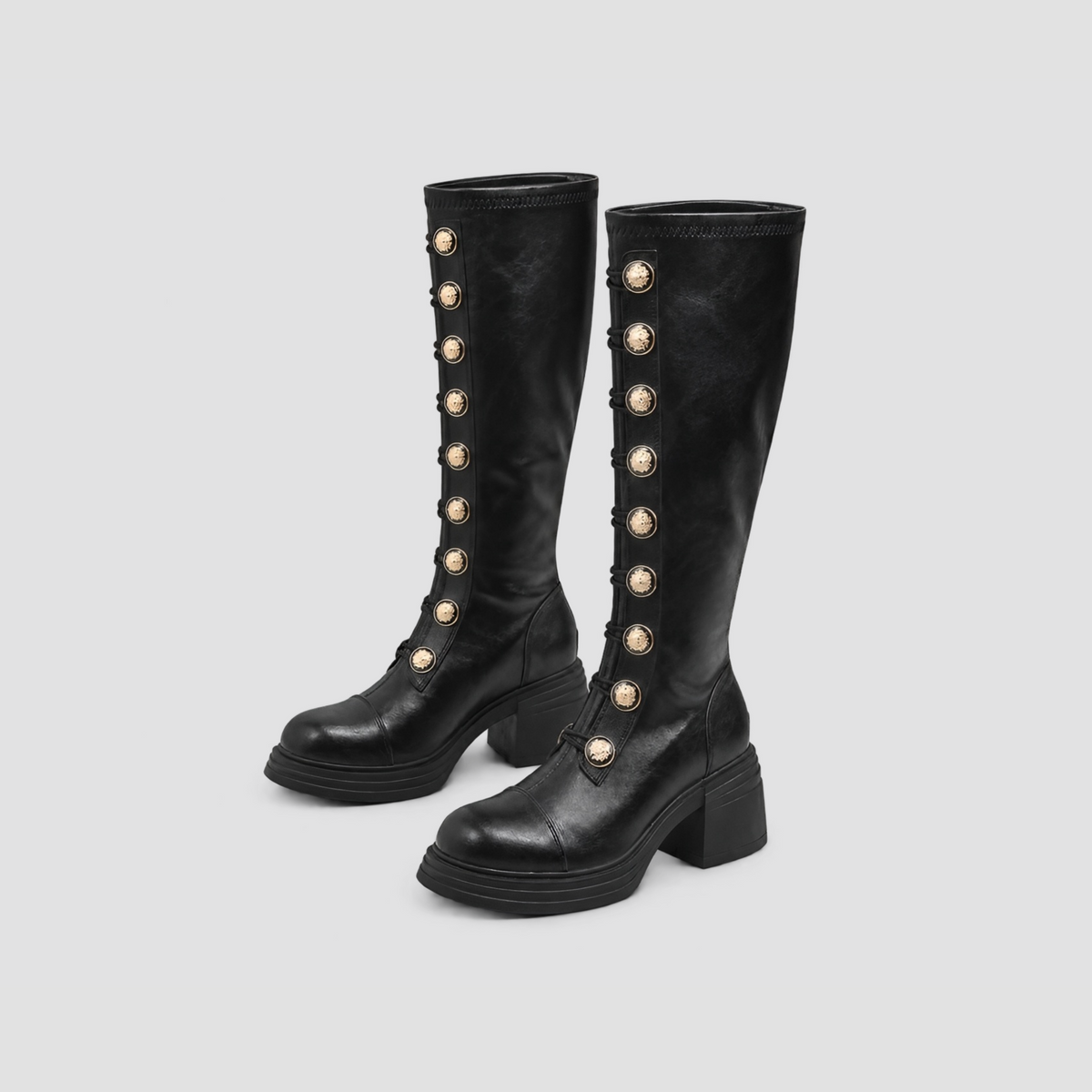 Lil Cacti Vintage Heeled Knee-High Boots in black, product detail view