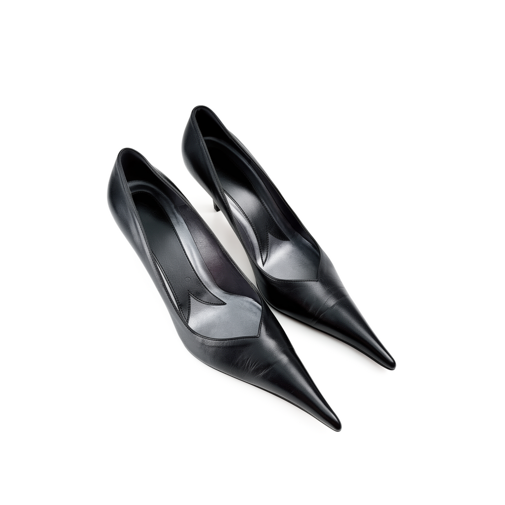 Violetta pointed toe kitten heels close-up — sleek heel detail