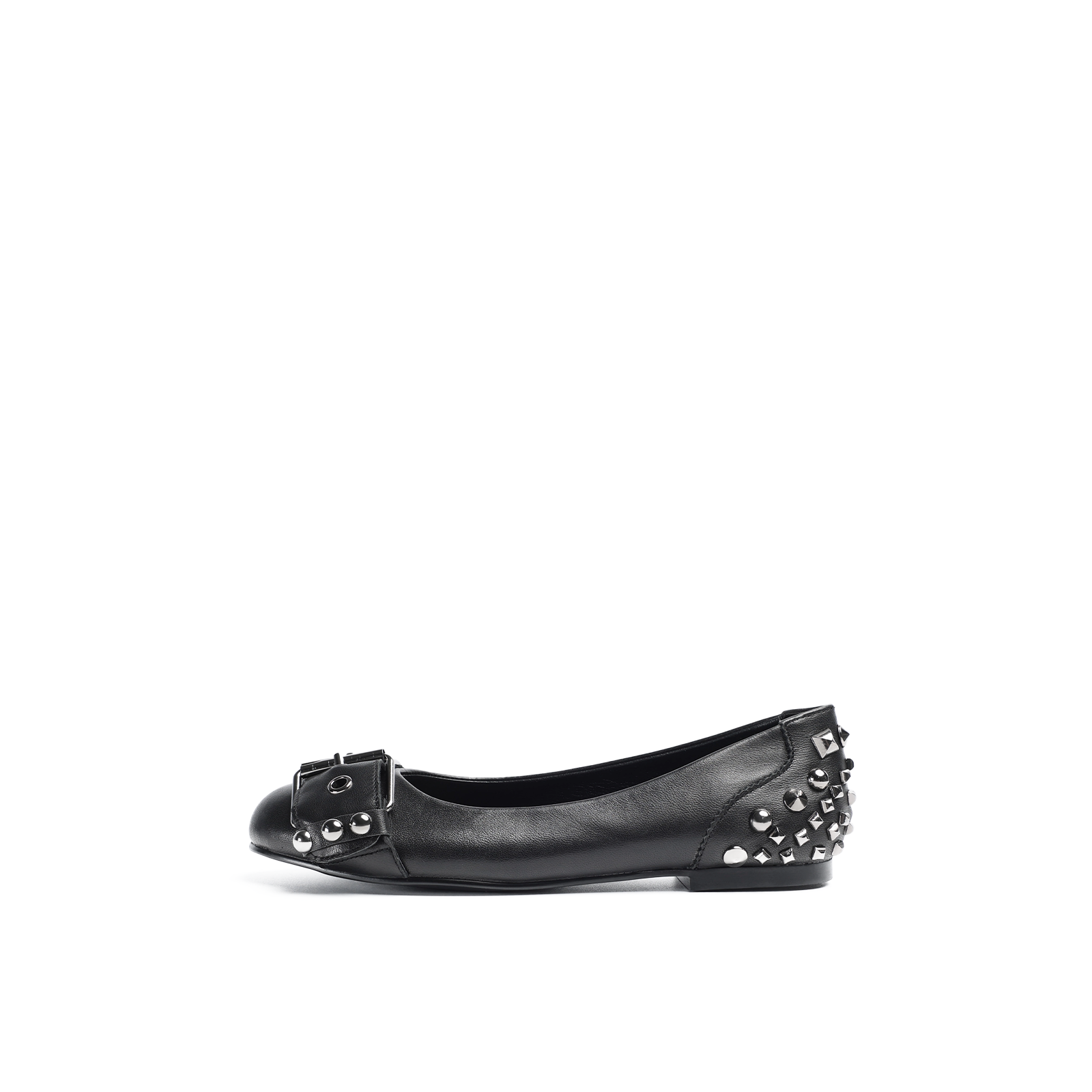 Vivra Strap Leather Ballet Flats in black — front view by Lil Cacti