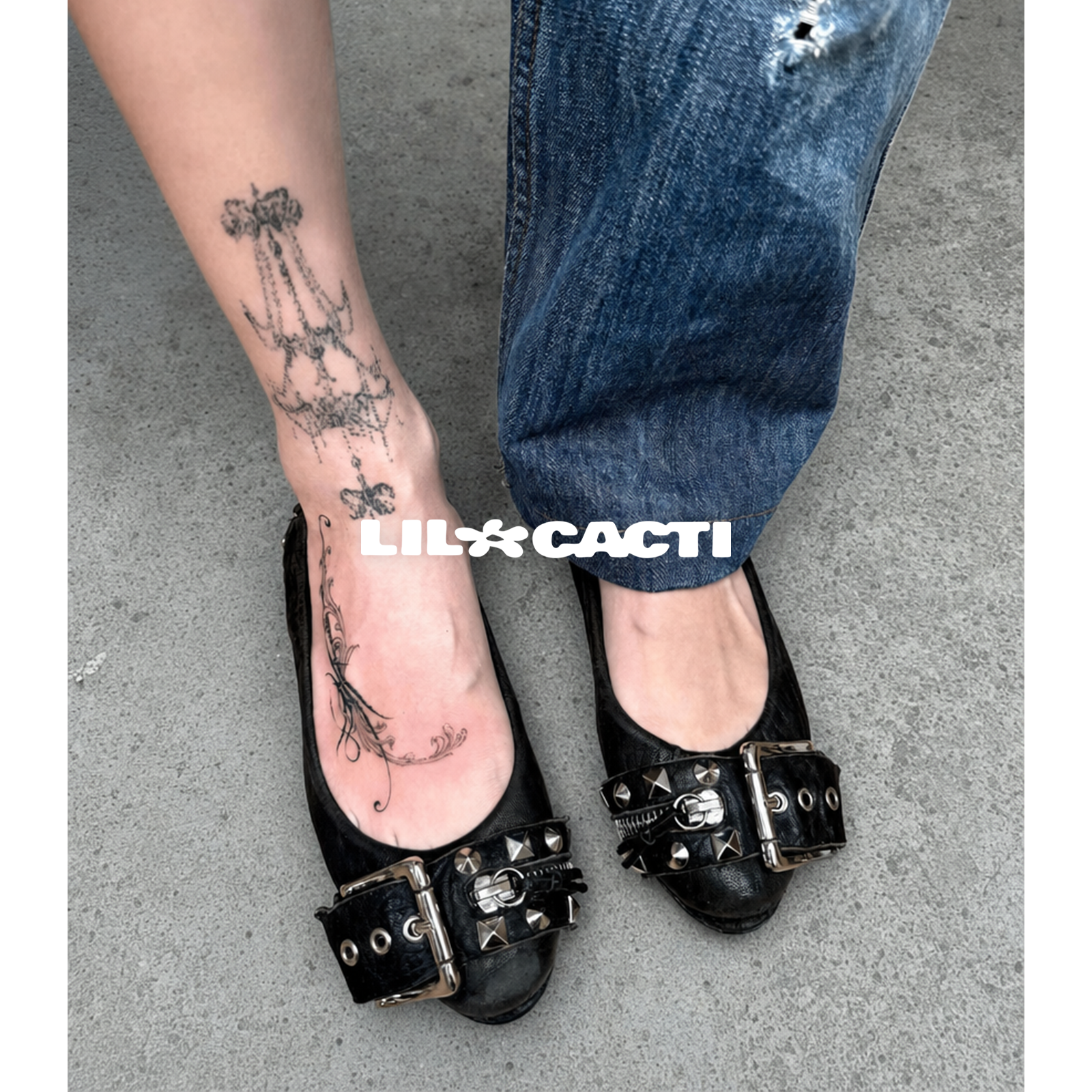 Close-up of leather strap detail on Lil Cacti Vivra Ballet Flats
