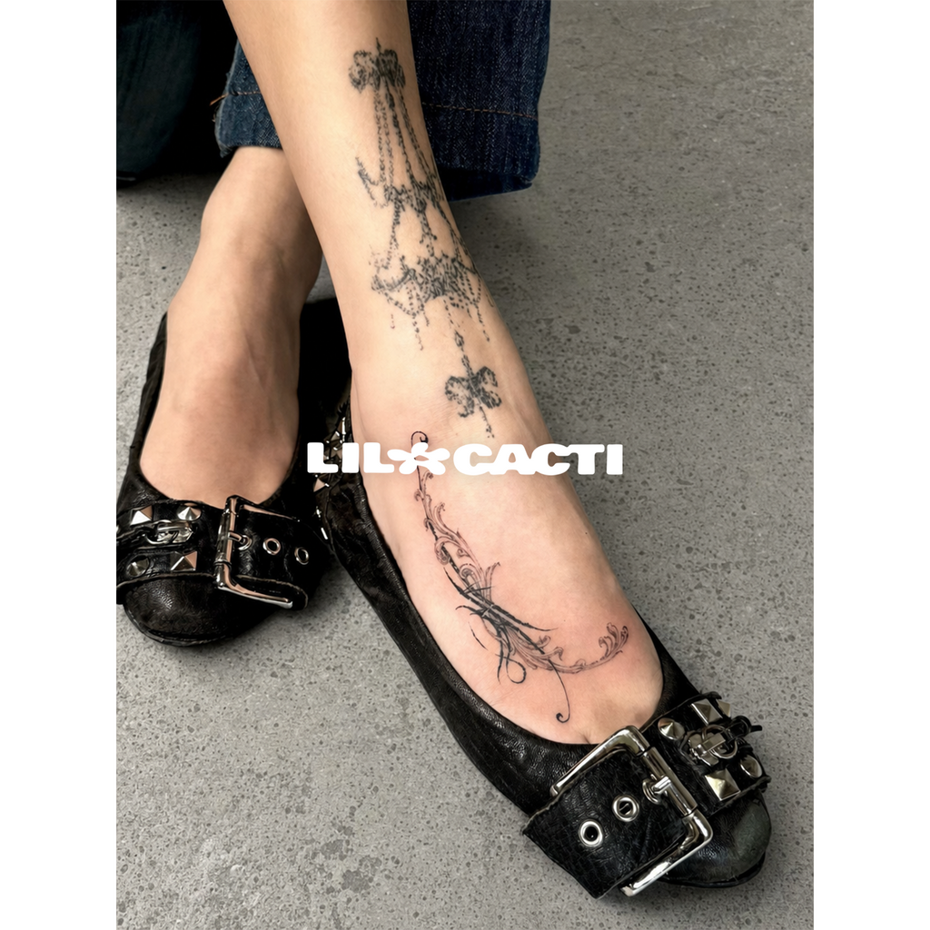 Flat lay of Vivra Strap Leather Ballet Flats on white background by Lil Cacti