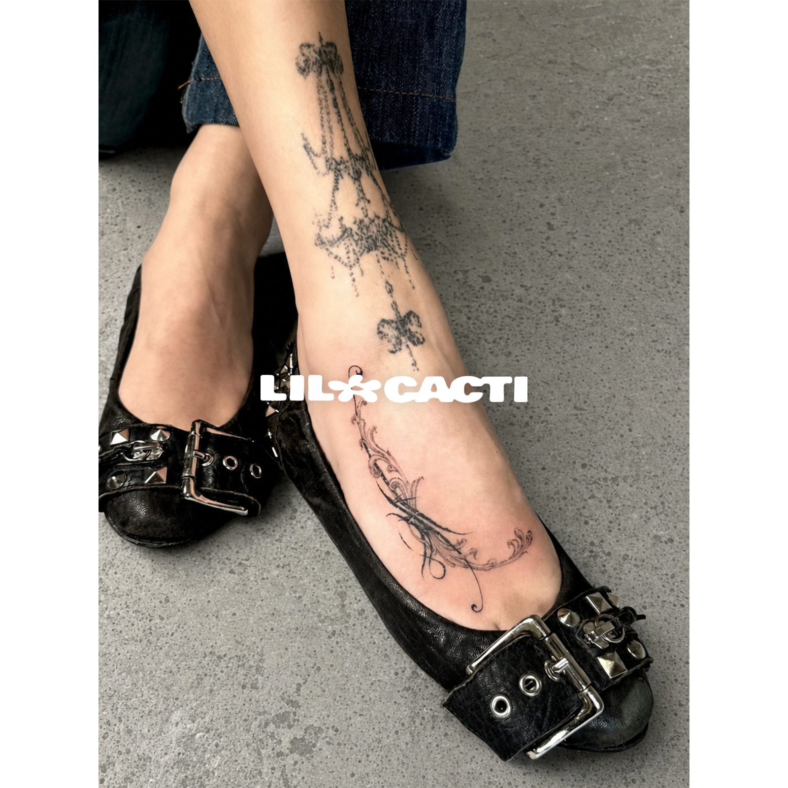 Flat lay of Vivra Strap Leather Ballet Flats on white background by Lil Cacti