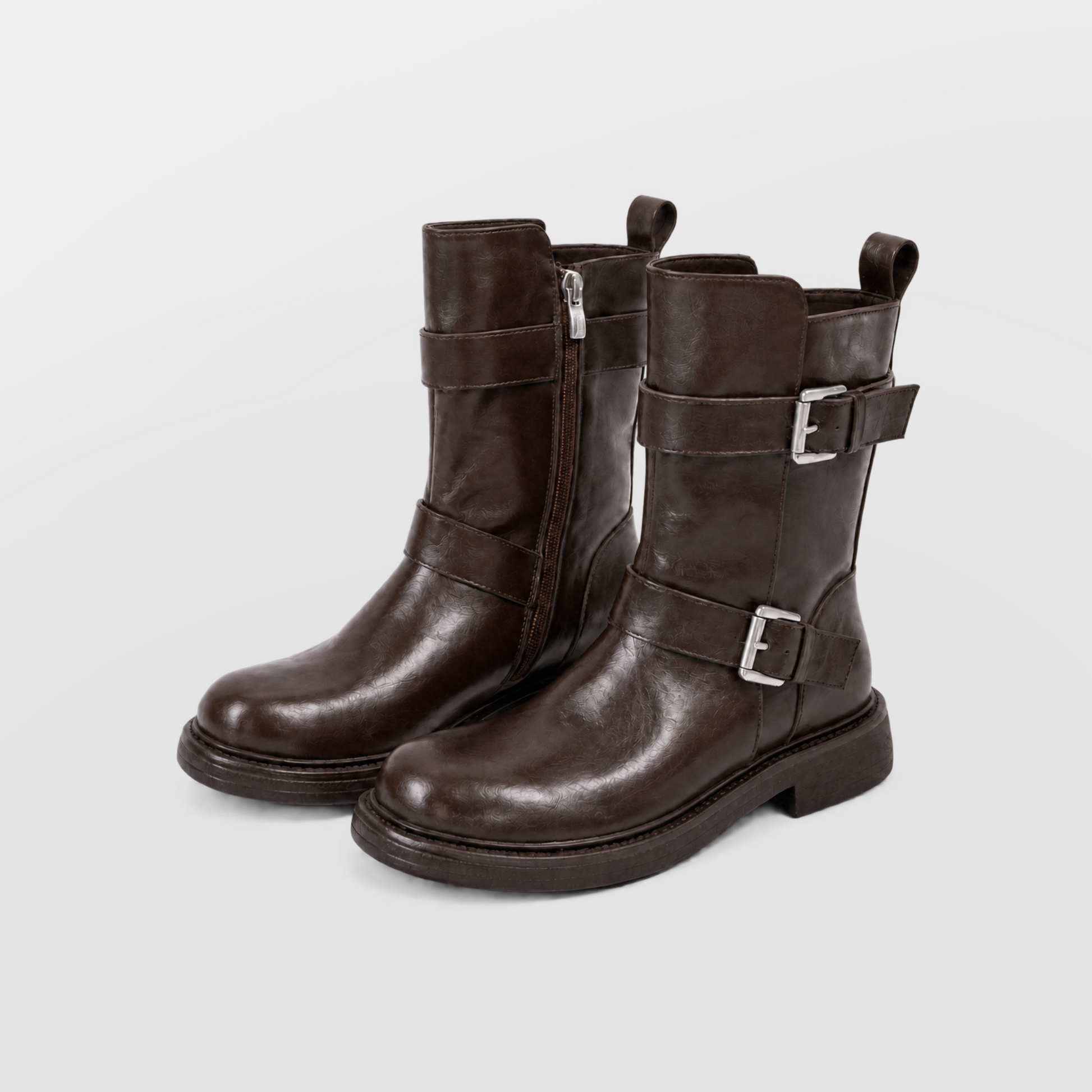 Wilder Buckle Rider Boots by Lil Cacti — vegan buckle biker boots, material detail