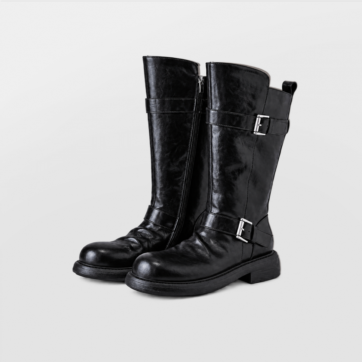 Wilder Buckle Rider Boots by Lil Cacti — vegan buckle biker boots, close-up of the sole