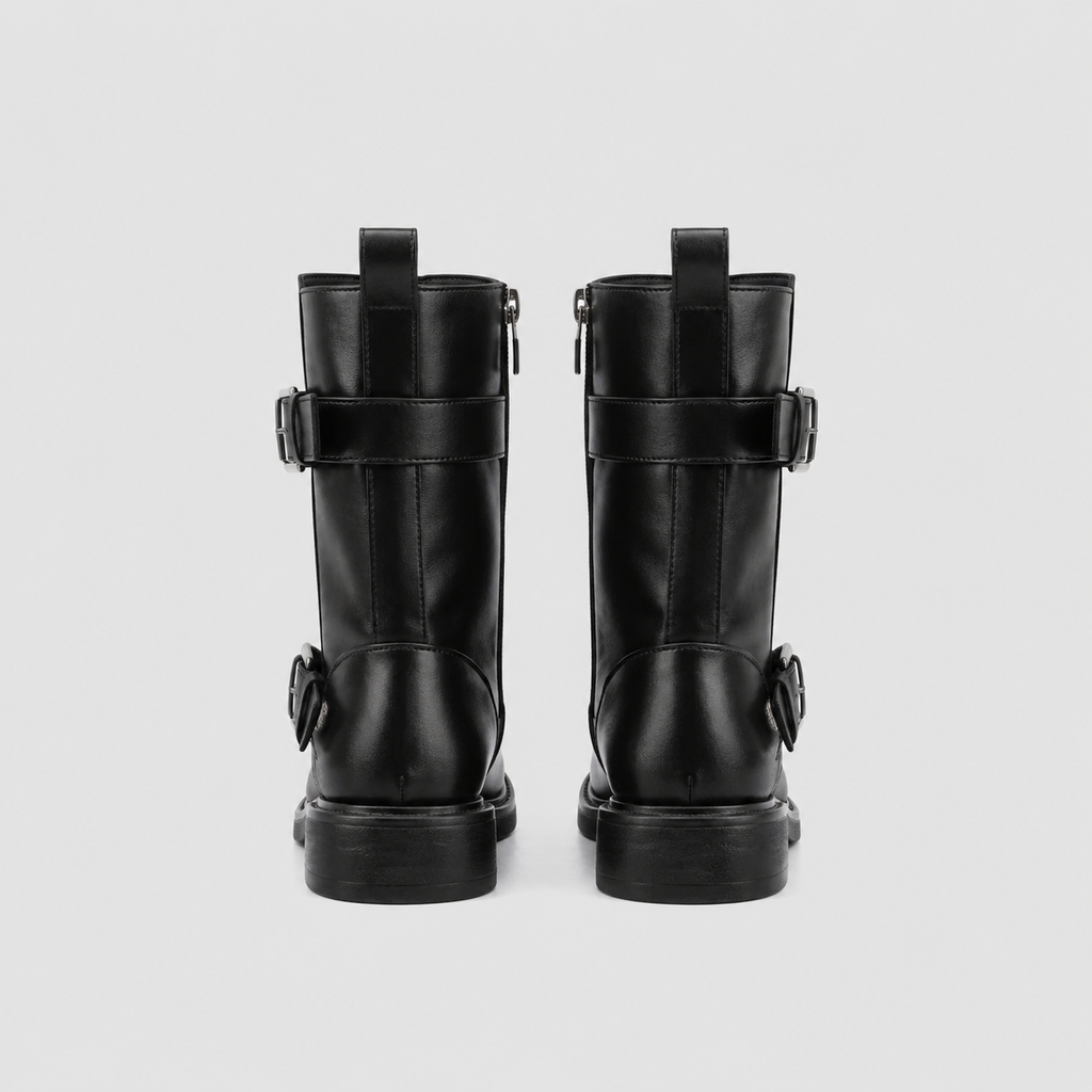 Wilder Buckle Rider Boots by Lil Cacti — vegan buckle biker boots, detail of the hardware