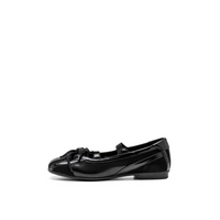 Winona black patent leather square toe ballet flats with black ribbon lace-up