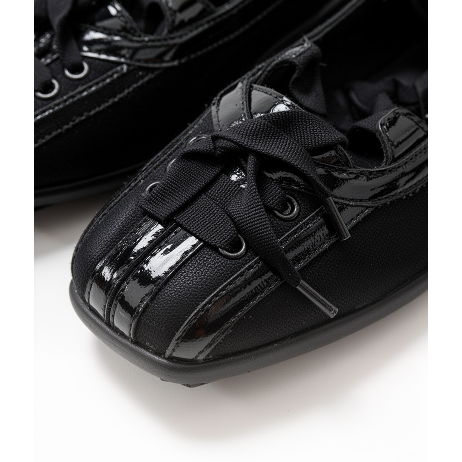 Winona lace-up ballet flats — black leather square toe shoes by Lil Cacti