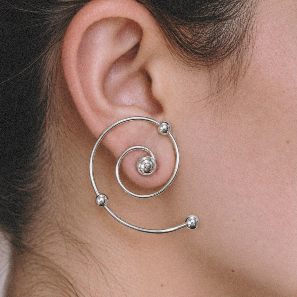 Close view of Wire Spiral Ear Climbers tracing the ear from lobe upward