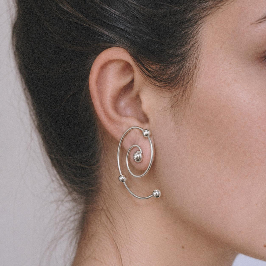 Lil Cacti Wire Spiral Ear Climbers worn with a dark everyday outfit