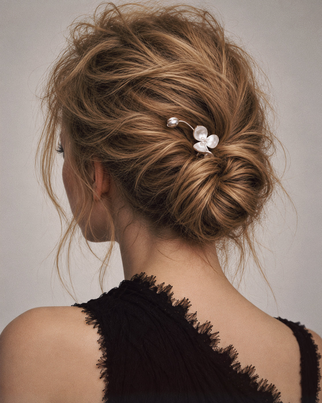 Hair fork from Lil Cacti: the Wisp Orchid French Hair Pin shown from the side