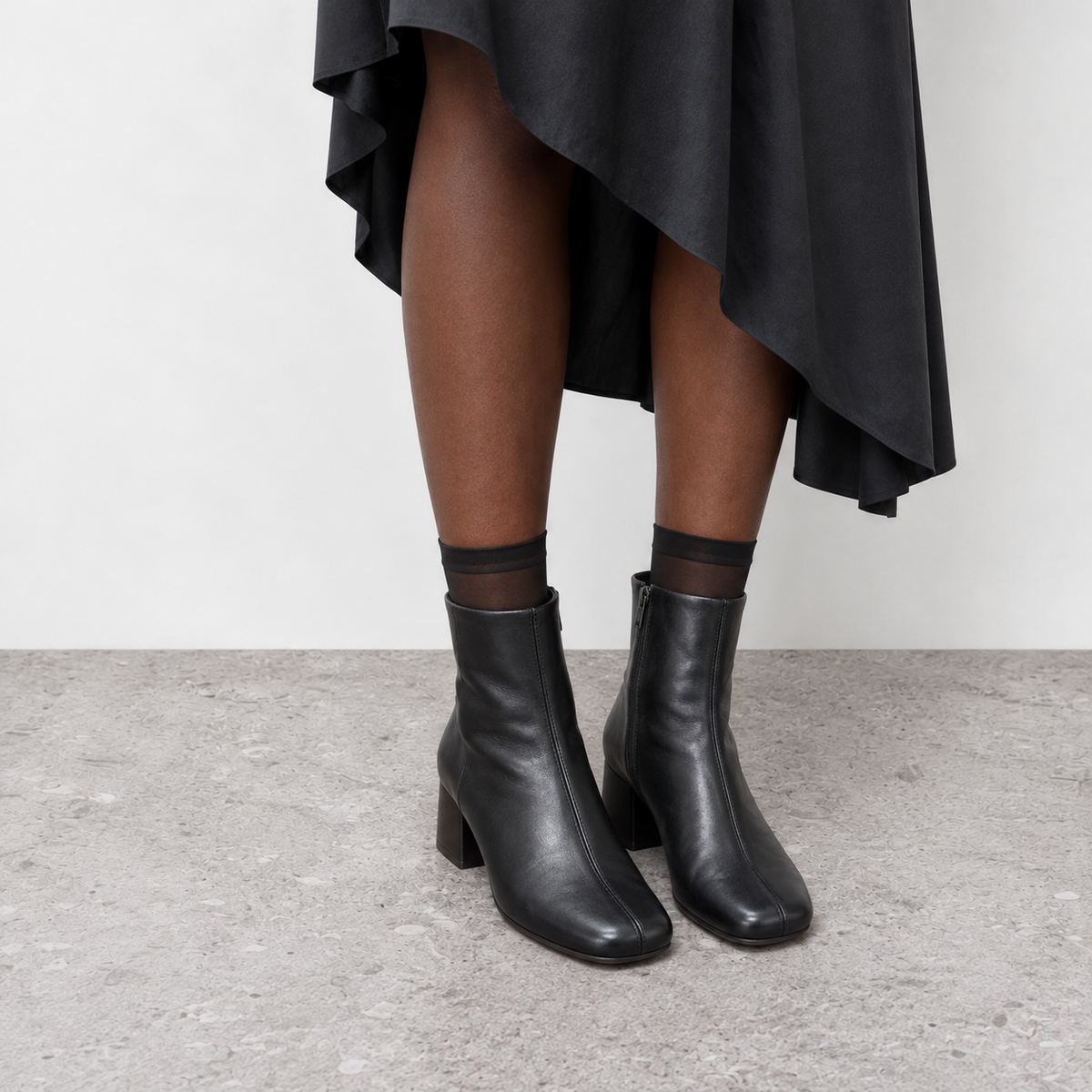 Lil Cacti Pippa Round-Toe Block-Heel Ankle Boots in Black model styling view 3