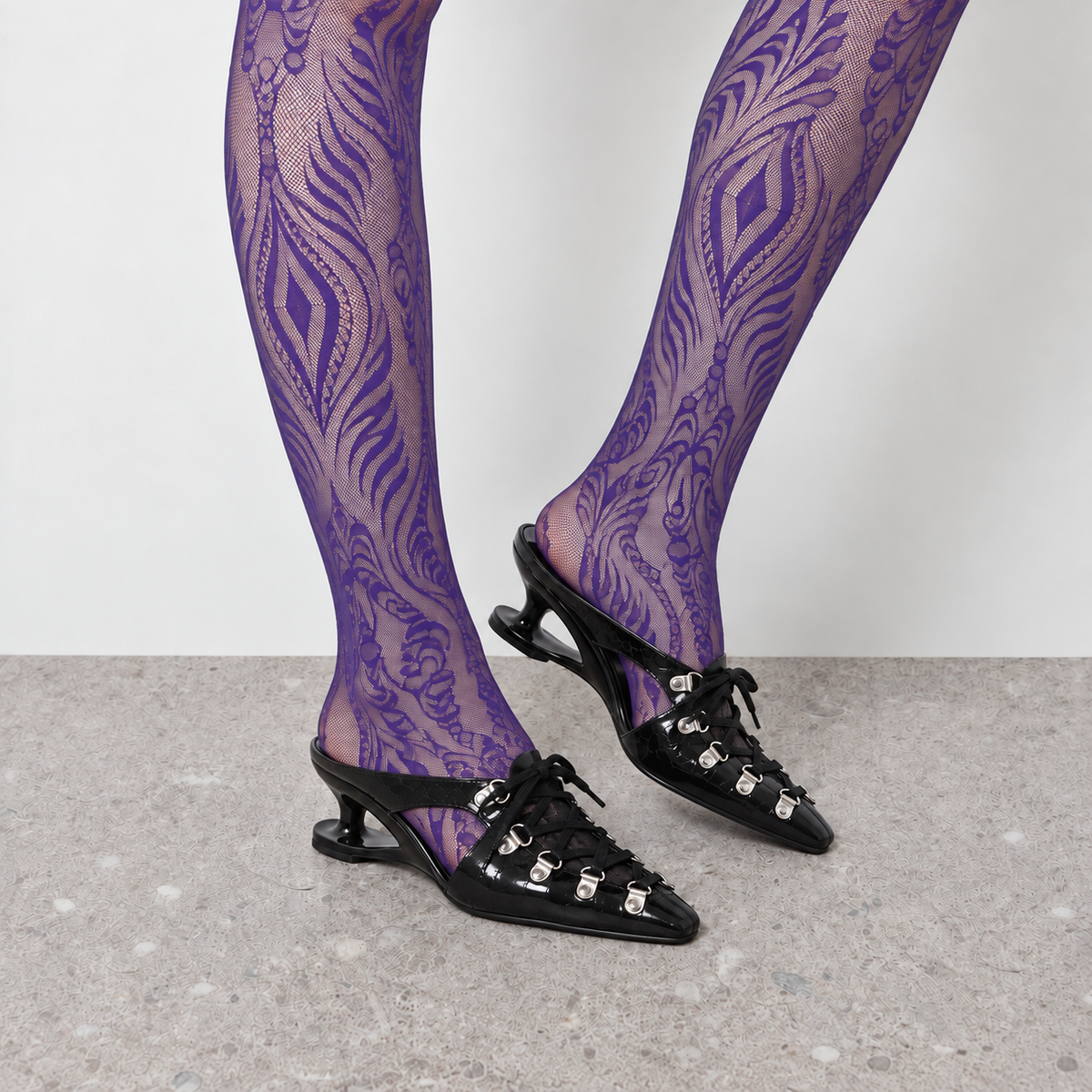 Lil Cacti Rosette Floral Lace Tights in Purple model styling view 7