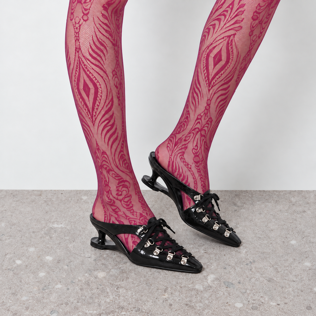 Lil Cacti Rosette Floral Lace Tights in Rose Red model styling view 11