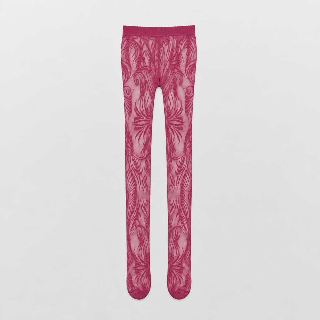 Lil Cacti Rosette Floral Lace Tights in Rose Red product hero view 9