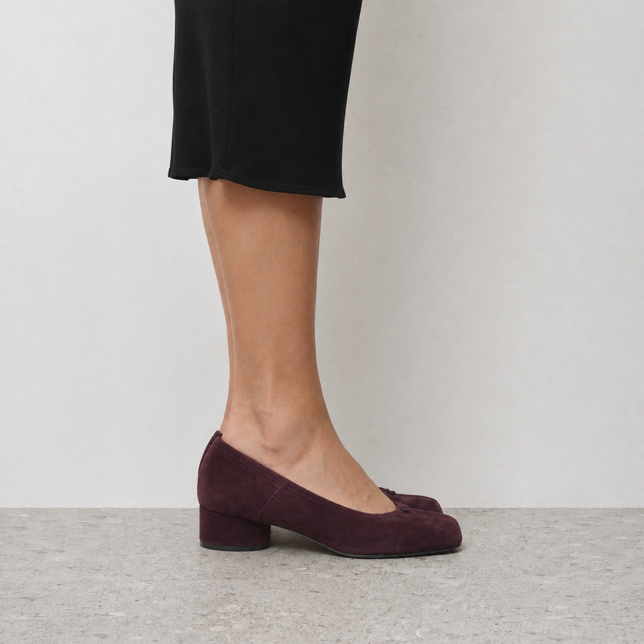 Amelora Suede Tabi Heels - Plum by Lil Cacti — vegan tabi heel, angled three-quarter view