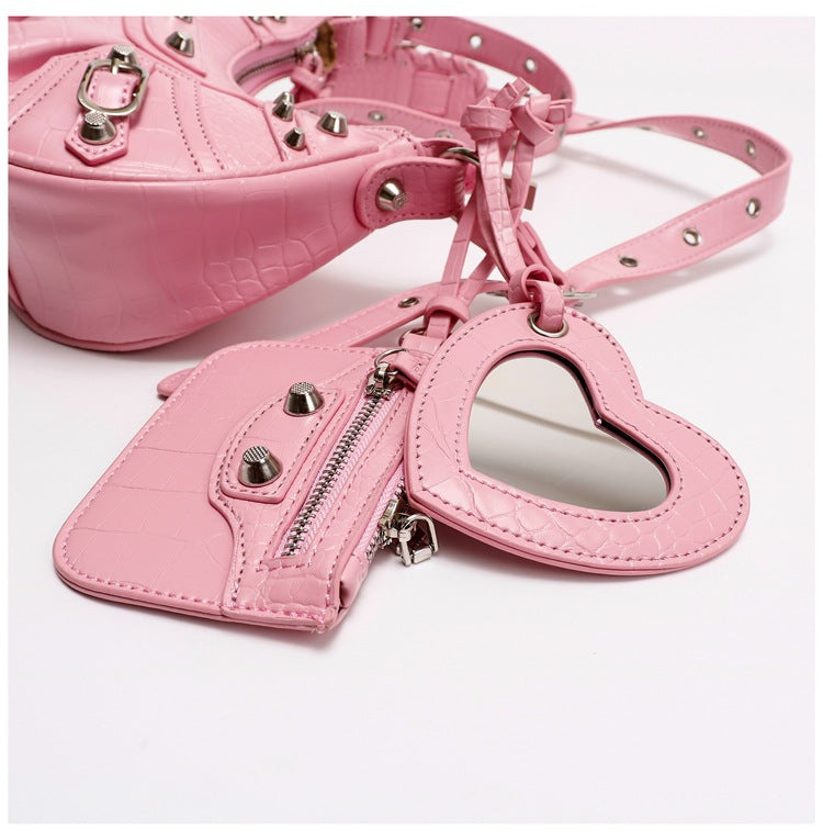 Rivet Tassel Crescent Shoulder Bag