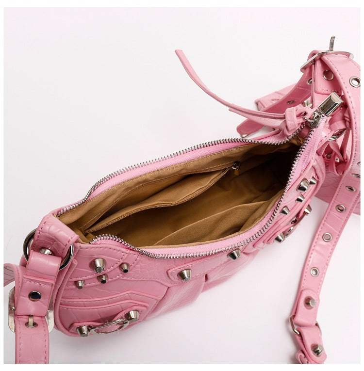 Rivet Tassel Crescent Shoulder Bag