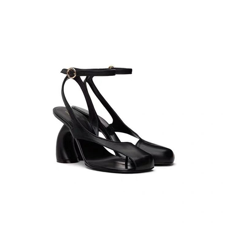 Nerissa black slingback sandal heels angle view — Lil Cacti