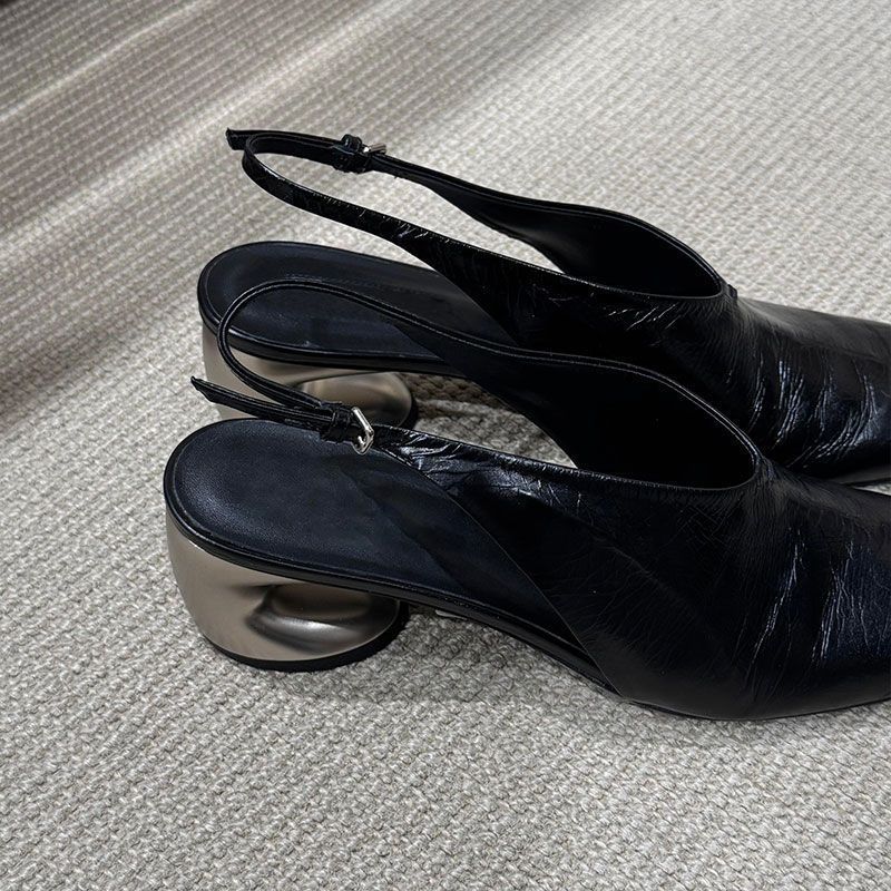 Mirelle — Black Slingback Heels back view showing stiletto heel and ankle strap