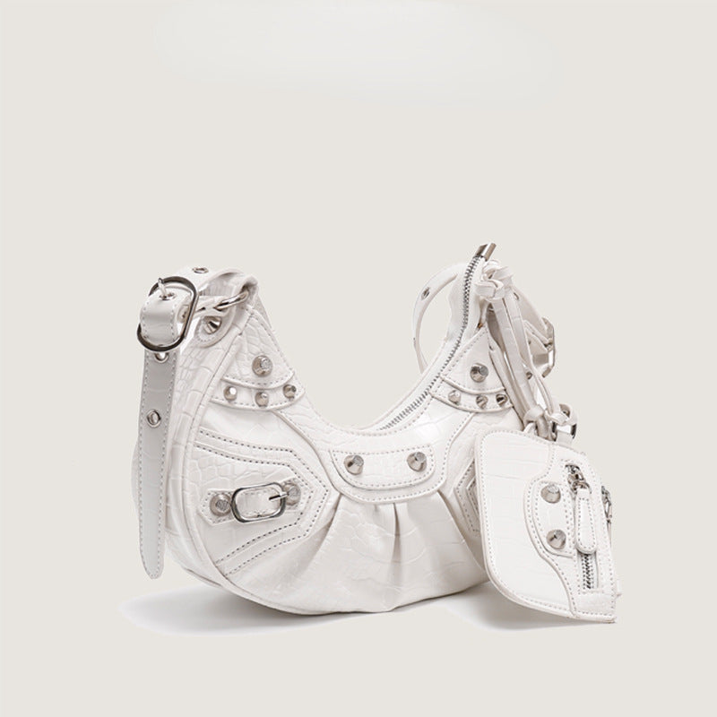 Rivet Tassel Crescent Shoulder Bag