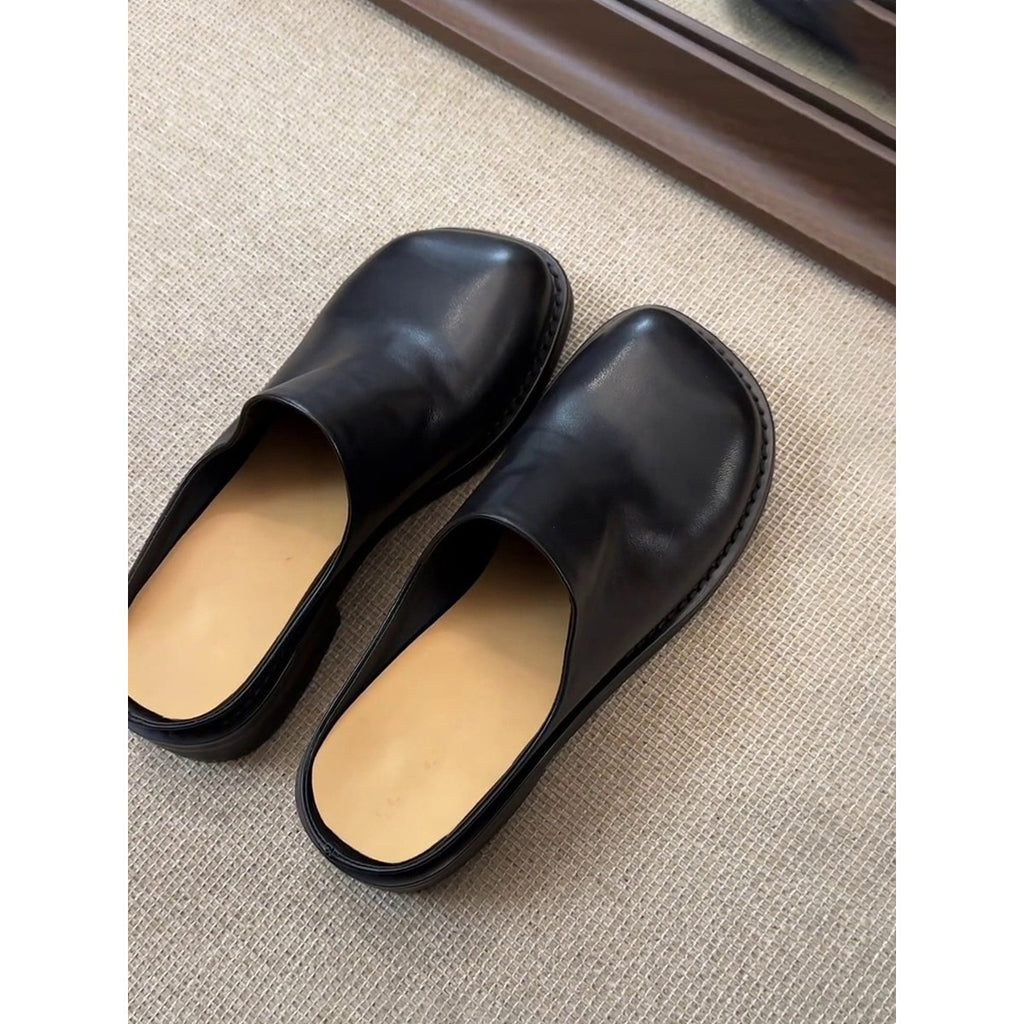 Marlowe Square-Toe Mules by Lil Cacti shown together on a beige rug