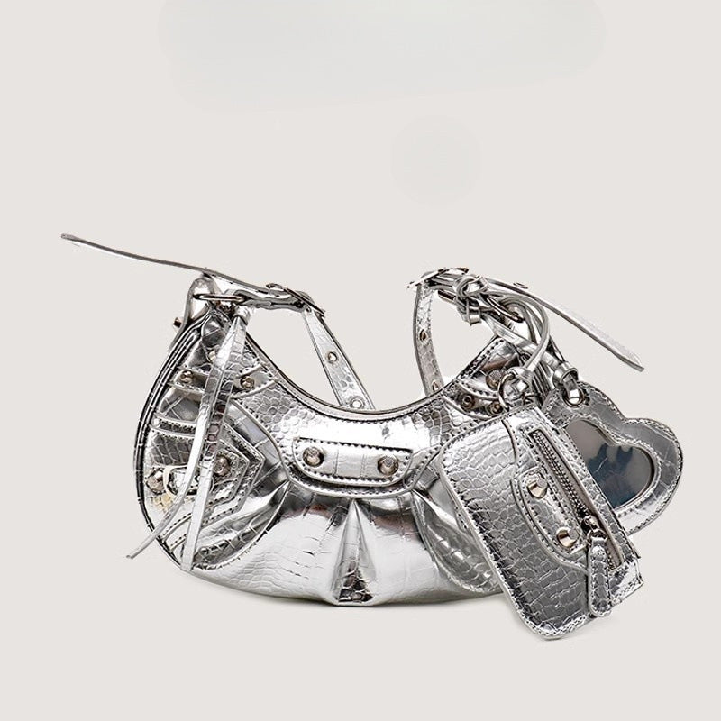 Rivet Tassel Crescent Shoulder Bag